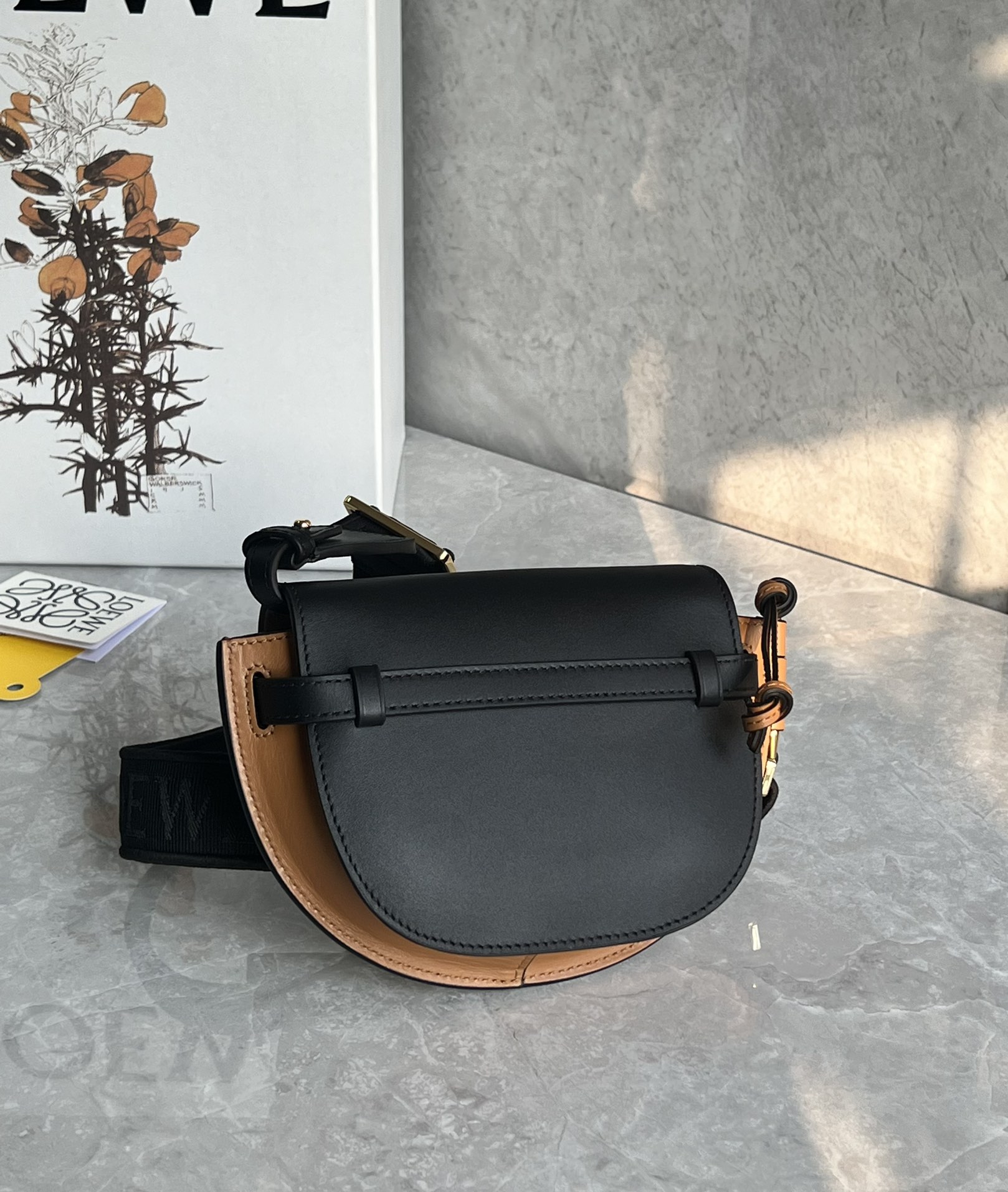 Loewe Mini Gate Dual Bag in Soft Calfskin and Jacquard Black/Brown